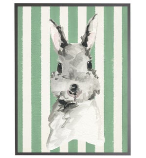 Watercolor baby Bunny on Green stripes